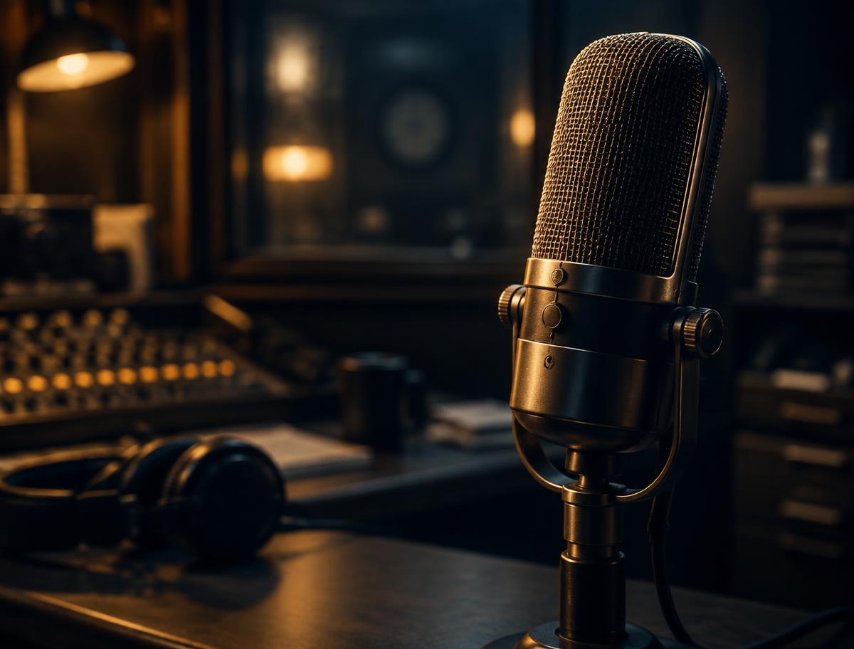 Broadcast microphone in the Clearwater studio